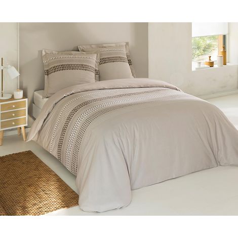 Parure de lit Anthony -100% Coton - Beige - Set de Housse de Couette 200x200 cm avec 2 taies d'oreiller pour lit 2 Personnes - Oekotex (1/5)