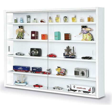 Dmora Vetrina con ripiani interni, colore bianco, Misure 60 x 10 x 80 cm, con imballo rinforzato (1/5)