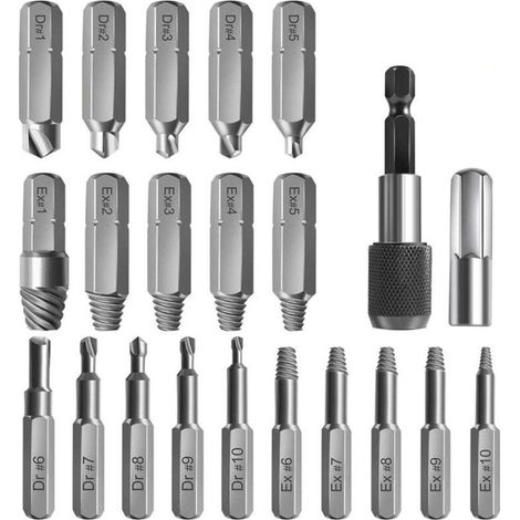 22 PCS Endommagé vis Extracteurs, Séparées et Mèches d'extraction pour Boulons ou vis Endommagés, Noir (1/4)