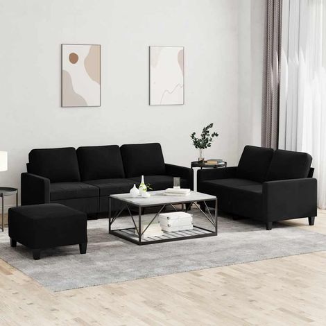 Ensemble de canapés 3 pièces 2 et 3 places avec pouf et 5 coussins noir velours - PANGIVO (1/5)