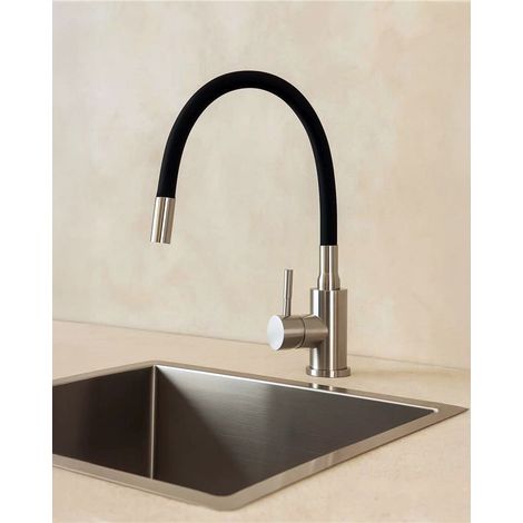 Exagonshop Miscelatore lavello in acciaio spazzolato con canna in