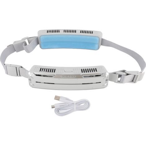 Verstellbarer, tragbarer Gürtelventilator, doppelseitig, 6500 U/min, wiederaufladbar, 16 Stunden Akkulaufzeit, Silbergrau (1/5)