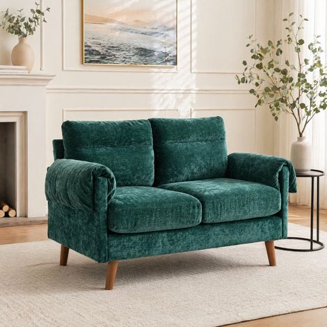 sofá biplaza de chenilla verde compacto para salón OKMYHOME (1/5)
