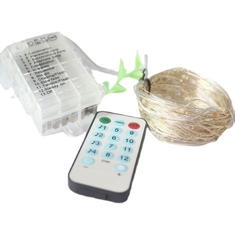 Boîtier musical à piles avec télécommande, 10 mètres de lumières, 100 lumières, 8 modes, idéal pour les chambres, les fêtes et Noël (quatre couleurs) [Classe énergétique G]