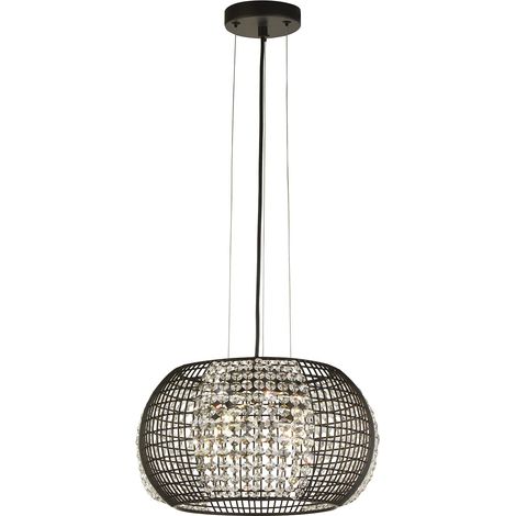 Searchlight CAGE - Sospensione a soffitto a tamburo nero a 4 luci con pannelli in cristallo (1/5)