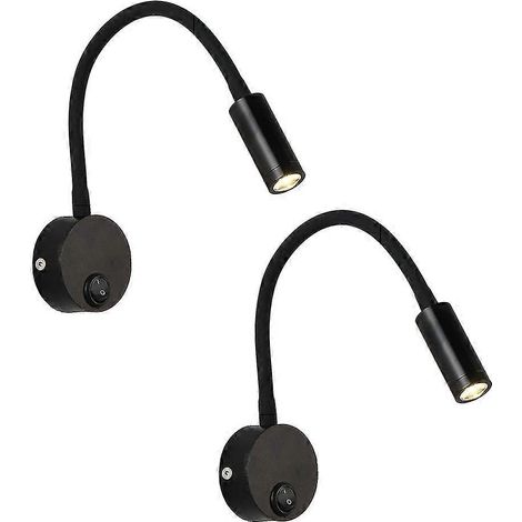 Lot de 2 lampes de chevet LED flexibles 3W à col de cygne, avec gaine et sans fil (noir) (1/4)