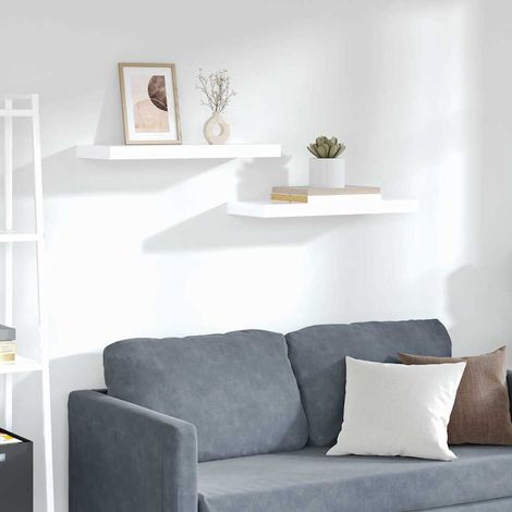 vidaXL Estante flotante de pared 2 uds MDF blanco brillo 60x23,5x3,8cm (1/5)
