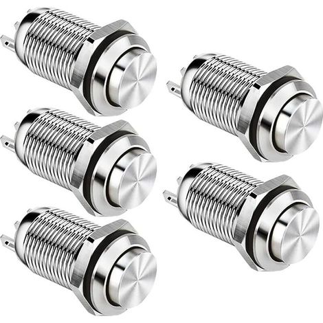 12mm Waterproof Momentary Push Button Switch, Metal SPST NO Push Button Switch, 2A 12V/24V/125V/250V Momentary Switch, 5Pcs (High Head) – MUMU (1/4)