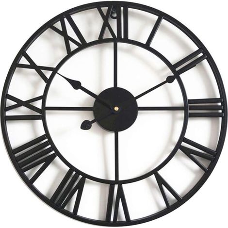 Reloj de pared silencioso de estilo vintage, reloj esqueleto de metal de 40 cm, ideal para sala de estar, cocina, cafetería, hotel, oficina o decoración del hogar (negro) - Crezuo