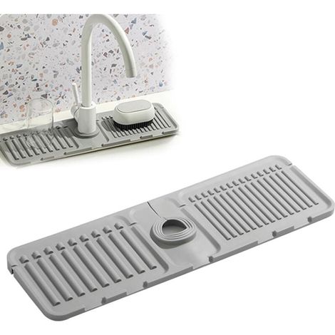 Tapis de Robinet pour évier de Cuisine, Protection Anti-éclaboussures, Tapis de Séchage en Silicone, Plateau d'évier en Pierre à Séchage Rapide, Tapis de Robinet D'évier/grey (1/5)
