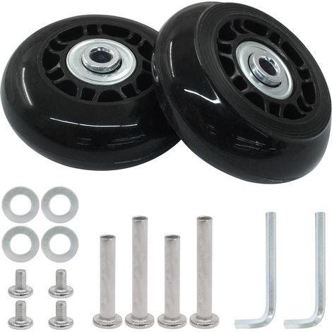 Lot de 2 roulettes de rechange pivotantes en caoutchouc noir avec accessoires d'installation, compatibles avec la plupart des types de bagages 80 x 24 mm (1/5)