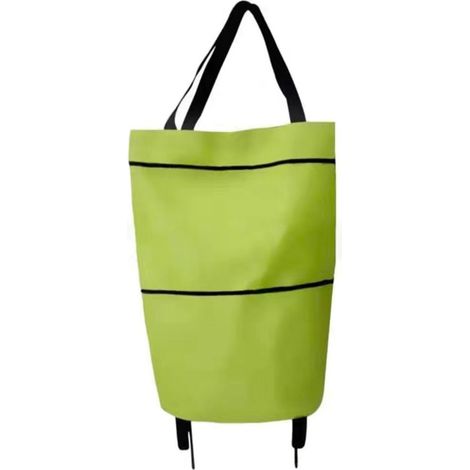 Sac à courses pliable vert avec roulettes, tissu Oxford uni extensible, chariot de courses pliable à roues (1/5)