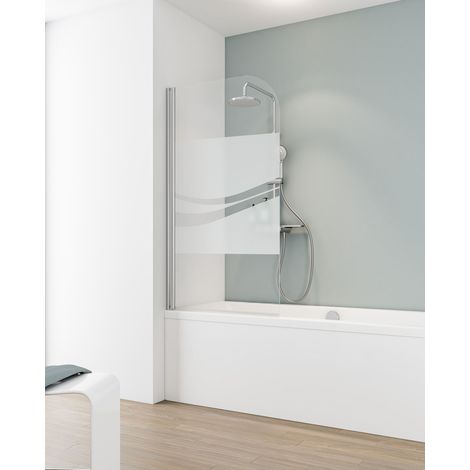 Pare-baignoire pliant, verre 5 mm, paroi de baignoire Schulte, écran de baignoire pivotant, Décor sérigraphié liane, profilé aspect chromé, 1 volet 80 x 140 cm traitement anticalcaire