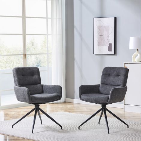 Silla giratoria 360° de tejido gris oscuro y metal negro, acolchada, set de 2,55×50×85cm (1/5)