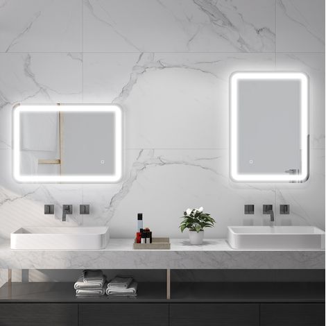 LED-Badspiegel 50 x 70 cm mit 3 Lichtfarben, Touch, IP44, Antibeschlag (1/4)