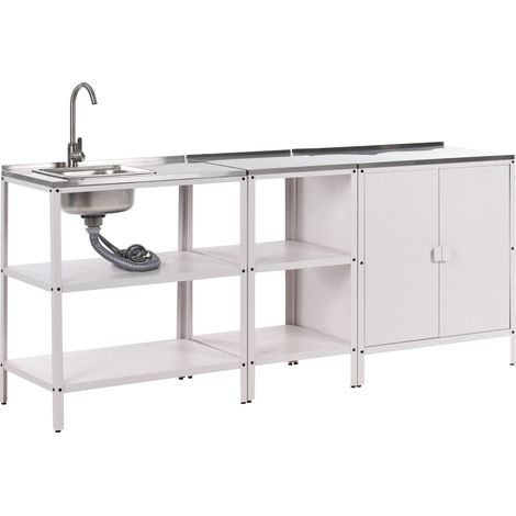 Outdoor-Küche 3er Set mit Spüle VILAMA Weiß Metall (1/5)