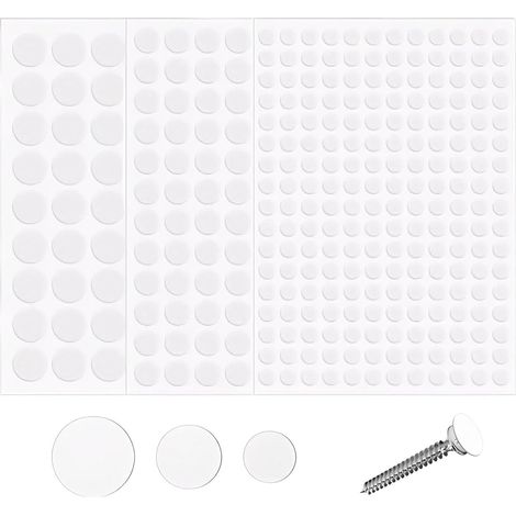 354 Pièces Cache Vis Blanc, 10mm/15mm/20mm Cache Vis Adhesif Cache Trou Mur Cache Trou Blanc Capuchons Adhésifs Vis Trou Autocollants pour Armoires, Murales, étagère, Réparations de Meubles (1/5)