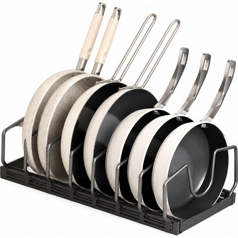 Support à casseroles gris, 42 cm, rail coulissant pour rangement dans un placard, support à couvercles réglable, porte-casseroles à 8 rangées (1/5)