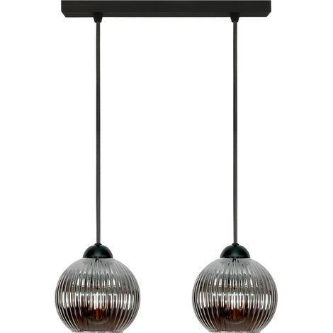 Lampada a sospensione nera con paralume in vetro grafite, forma sferica 15-058
