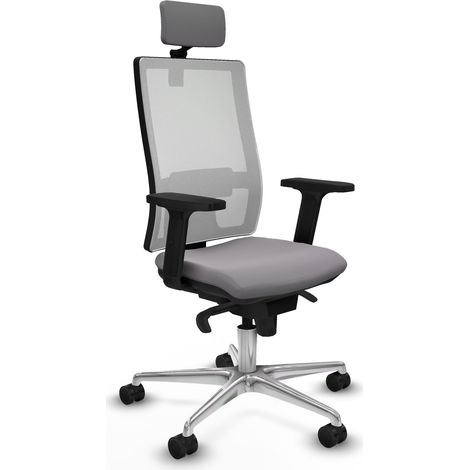 Horna sincro malla blanca similpiel gris brazos 2D base aluminio cabecero 2D ruedas 65mm nailon (1/5)