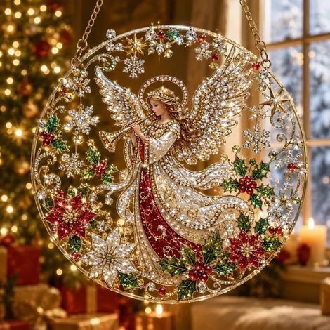 Nouvelle peinture diamant de Noël attrape-soleil - Ange Suona - 20 cm