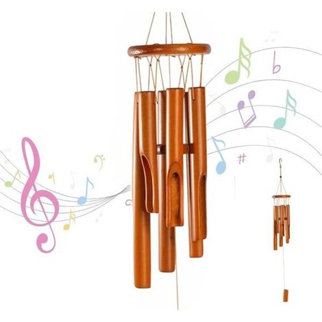 Bambus-Windspiel - 6 Röhren - 78 cm - Hölzernes Windspiel zum Aufhängen für Innenräume - Vintage-Gedenkgeschenk
