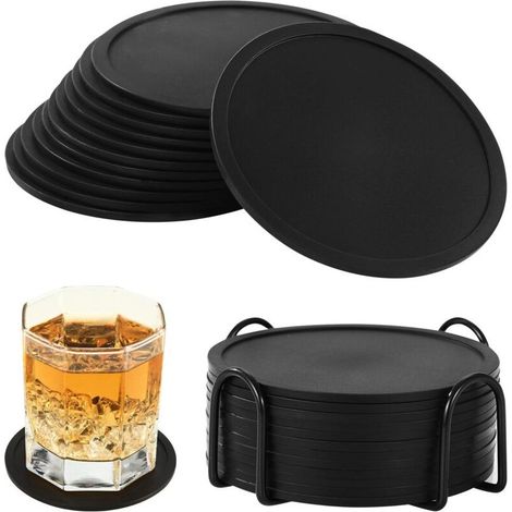 12 Pièces Dessous de Verre Silicone,sous Verre Tasses Rondes Antidérapants,avec Plateau pour Tous Les Types de Tasses dans Les Cafés, Les Bars, Les Maisons et Plus Encore (1/5)