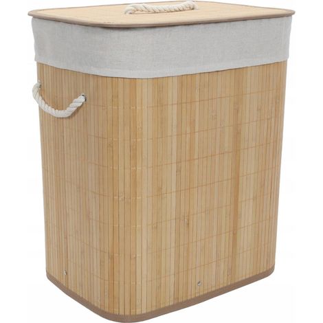 Songmics Cesto per la biancheria in bamboo chiaro 60 litri