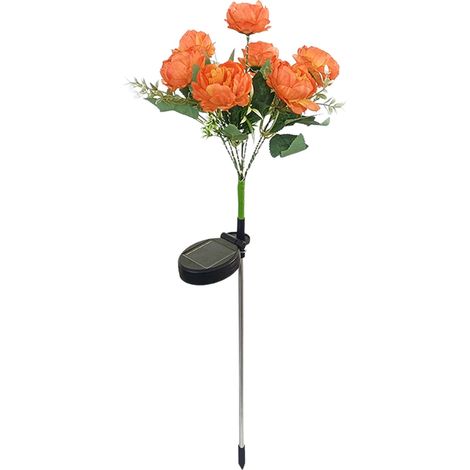 Lampe Solaire Fleur De Pivoine - 7 Têtes LED - Étanche - Décoration Extérieure Pour Chemins Et Terrasses - Orange - 1 Pièce (1/5)