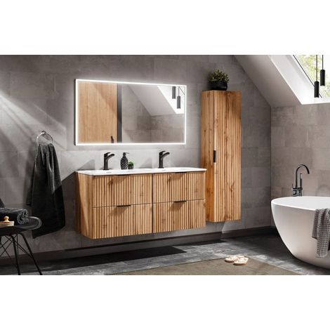 Ensemble complet salle de bain meuble double vasques 120 cm + 2 éléments - Georgia Oak - Livraison gratuite