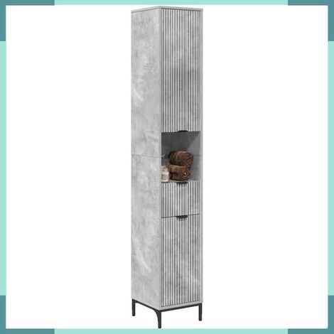 Cabinet de salle de bain - 883407 - Gris béton - 31,5 x 33 x 190 cm - 1 tiroir & 2 portes (1/5)