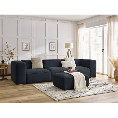 BOBOCHIC - Canapé droit fixe 3 places ZEPHYR avec pouf Bleu foncé (1/5)
