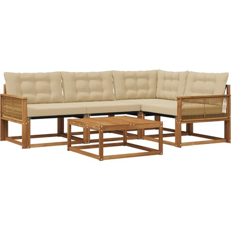 Outdoor Sofa Set with Cushion 5 pcs Natural and Beige vidaXL
