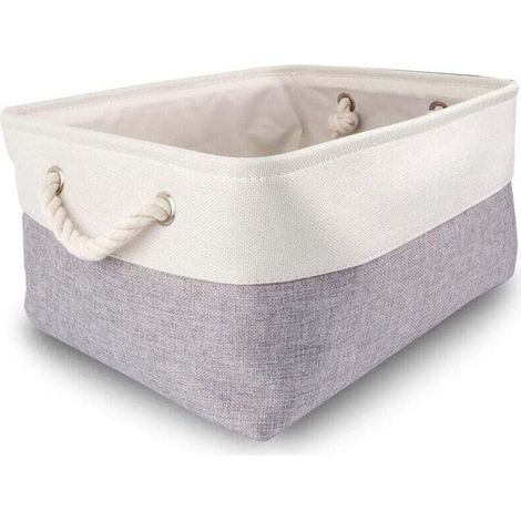 Boite de Rangement Tissu Grand, Panier Rangement rectangulaire Dressing avec poignée pour Jouets, Armoire (Pliable, Gris Blanc)