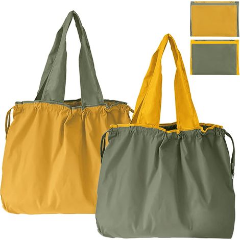 Sac de courses pliable en nylon JeiibrZui - 52 x 42 cm - Sac de transport 1 pièce avec fermeture à cordon - Noir - Idéal pour le shopping, les voyages et le camping (1/5)