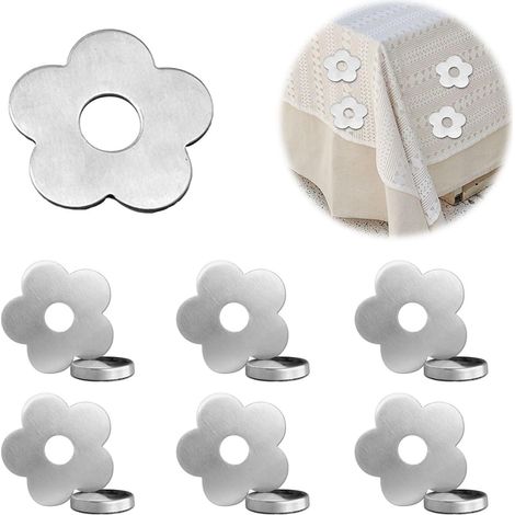 Sollbry 6 Poids de Nappe Magnétique Acier Inoxydable, Fixations Exterieur Fixations Magnétiques Lourdes,Pince Nappe Forme de Fleur,Rideaux de Douche Tableau (1/5)