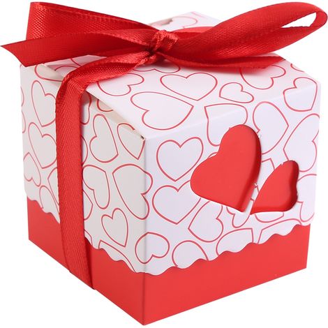 Geschenkbox mit 50 quadratischen roten Schokoladenpralinen und Schleife für Hochzeiten, Geburtstage und Partys (1/3)