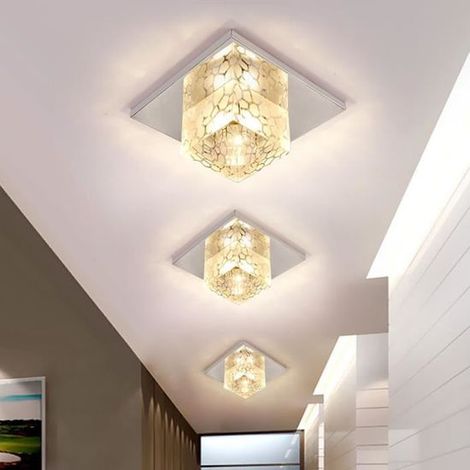 5W LED Deckenleuchte Moderne Kristall Deckenlampe 18cm Würfel Lampenschirm Edelstahl Kronleuchter Schlafzimmer Esszimmer Wohnzimmer - Warmes Licht 1Pc
