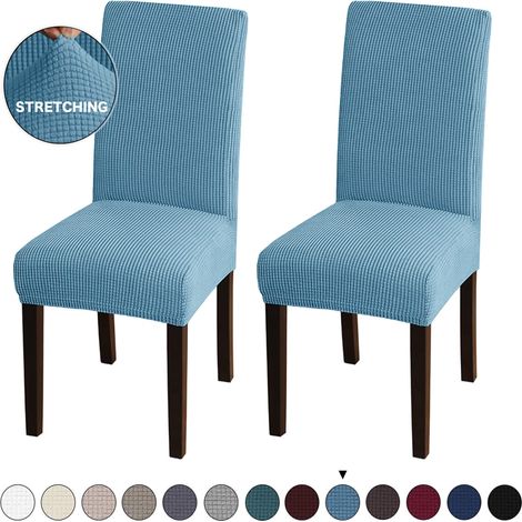 Housse de chaise élastique, amovible et lavable, anti-taches, bleue (lot de 2) (1/5)