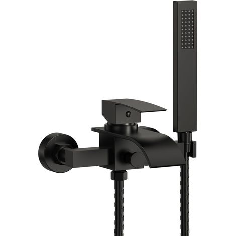 EVERSTEIN Badewannenarmatur Wasserfall Wandmontage Handbrause Wannenarmatur: Schwarz Matt Aufputz Armatur Badewanne mit Wasserfall-Wanneneinlauf, Handbrause G1/2 Modern Sanitär Renovierung Design Set