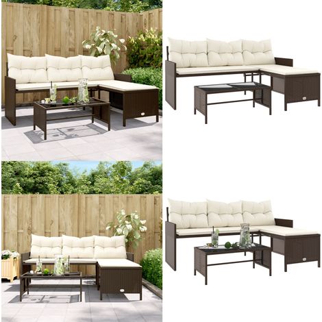 Gartensofa in L-Form mit Tisch und Kissen Braun Poly Rattan - Gartensofa - Outdoor Möbel - Lounge Set - Rattan Sofa - Gartenmöbel - Home & Living (1/5)