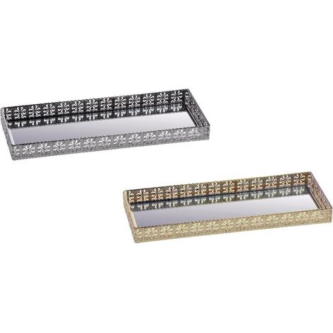 Vassoio Decorativo Casa in Metallo e Vetro Rettangolare Oro o Argento 30 x 12 cm 2 Colori (1/2)