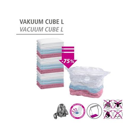 Sac de rangement sous vide WENKO VakuumCube 4 pièces 70x100cm housse de rangement sous vide sac de compression vêtements rangement sous vide vêtements stockage sous vide sac hermétique transparent (1/5)