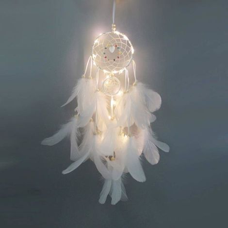 Attrape-rêves Zhan Decdeal en plumes, avec lumière LED, décoration portable faite main, accessoire photo. (1/4)