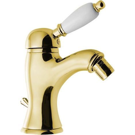 KIRKÉ WHITE Mitigeur de bidet à levier blanc, avec vidage, or