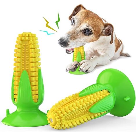 Jouet à mâcher pour chiot lors de la poussée dentaire - Épi de maïs résistant pour l'entraînement et le nettoyage des dents, brosse à dents interactive avec ventouse et couineur (1/5)