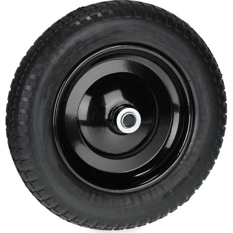 Relaxdays Rueda Carretilla 3.00-8, Goma Maciza, Llanta Acero, Neumático Repuesto Carro, Antipinchazos, máx. 80 kg, Negro