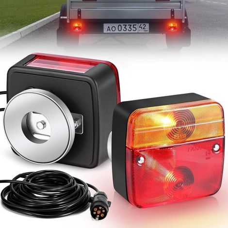 Pack de 2 feux arrière de remorque magnétique 12V – 7 broches – Câble de 7,5m – Imperméabilité IP67 – Compatible remorques et camions (1/5)