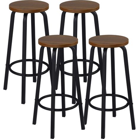 WOLTU 4X Taburete de Bar Muebles Cocina Silla de Comedor Taburete Alto para Salon Cocina Estructura de Metal Asiento de MDF Marrone Oscuro (1/5)