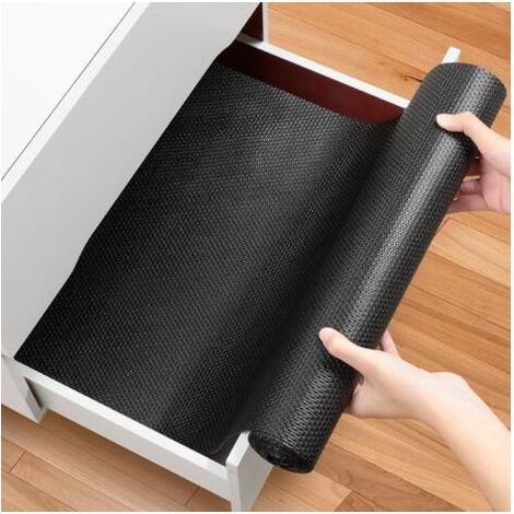 Rutschfeste Schubladeneinlage, selbstklebende EVA-Schubladeneinlage, wasserdichte Kühlschrankeinlage, zuschneidbar für Küchenschubladen, Schränke und Regale, 30 cm x 5 m, Schwarz (1/5)